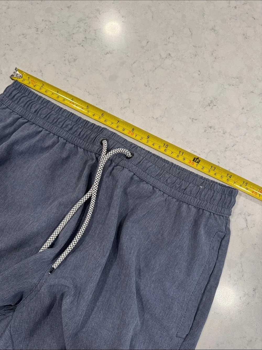 Maamgic Stretch Mens M Solid Denim Blue Drawstring Elastic Shorts Pockets Lining